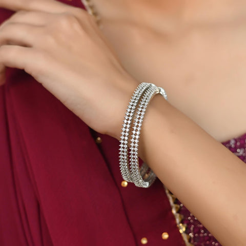 Silver Plated White CZ Double Line Bangle