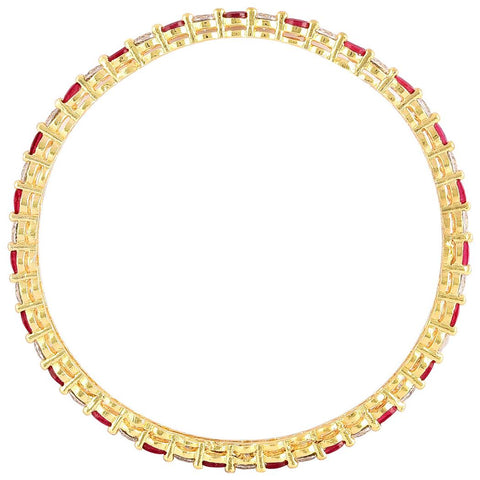 Gold Plated Red White CZ Single Line Bangle