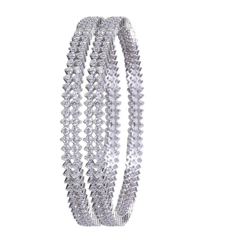 Silver Plated White CZ Double Line Bangle