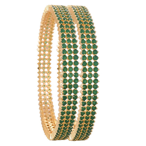 Gold Plated Green Triple Line CZ American Diamond Bangle
