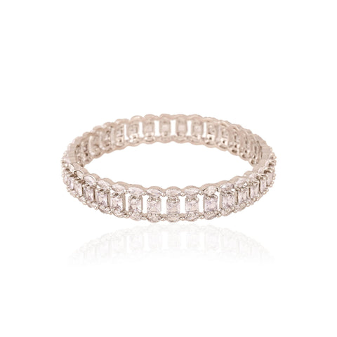 Silver Plated White Dual line CZ American Diamond Bangle