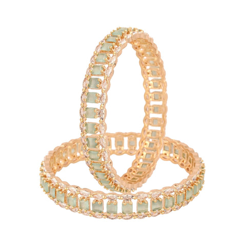 Gold Plated Mint Green White Dual line CZ American Diamond Bangle