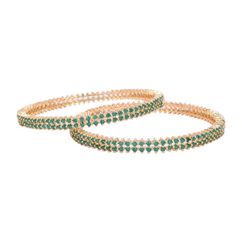 Gold Plated Green CZ Double Line Bangle