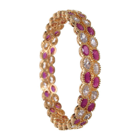 Gold Plated American Diamond Red White Oval CZ Bangle