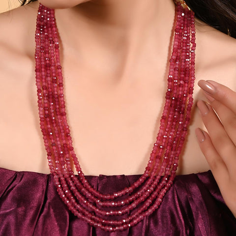 Radiant and Alluring: Semi-Precious Magenta Rani Beads Necklace for Women
