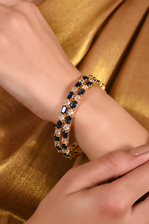 Gold Plated Blue American Diamond CZ Sleek Bangle