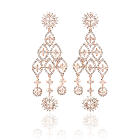 Gold Silver Plated American Diamond CZ White Long Dangle Drop Earrings