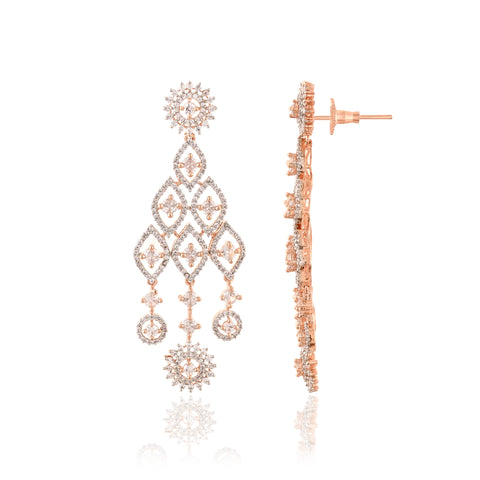 Gold Silver Plated American Diamond CZ White Long Dangle Drop Earrings
