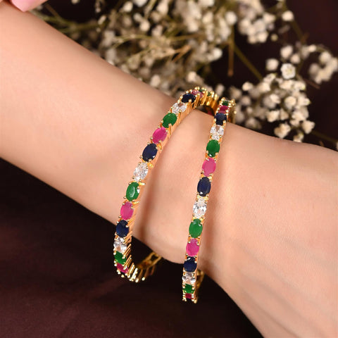 Gold plated Multi Color American Diamond CZ Bangle Set