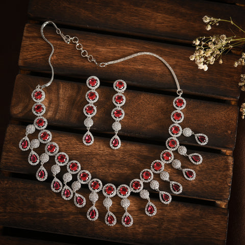 CZ Necklace Set- Silver Polish