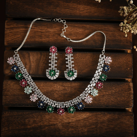 Floral CZ Necklace Set