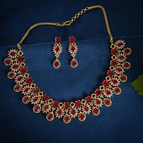 Gold Polished  Pink Designer Necklace Set