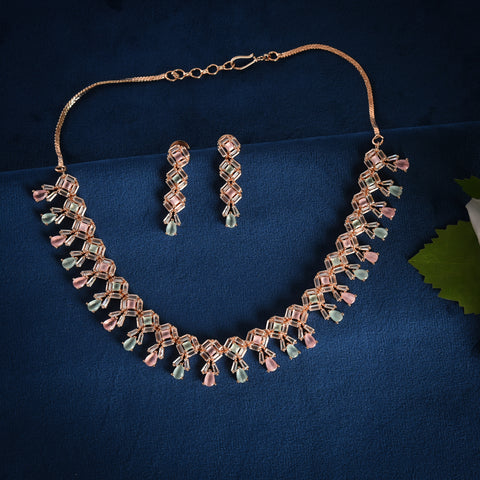 CZ Necklace Set - Rose Gold Polished