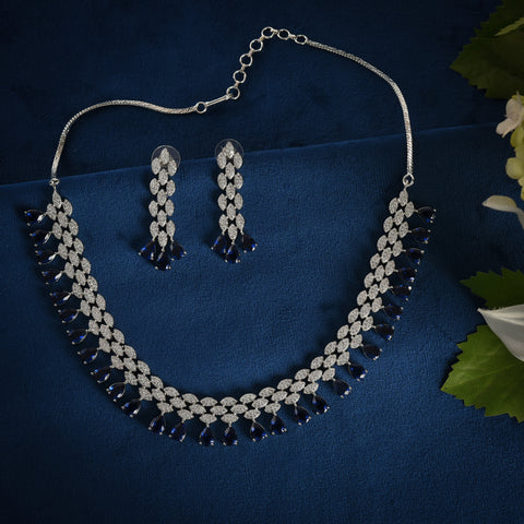 CZ Necklace Set- Silver Polish
