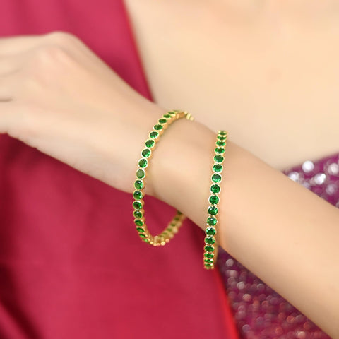 Gold Plated Green CZ American Diamond Bangle
