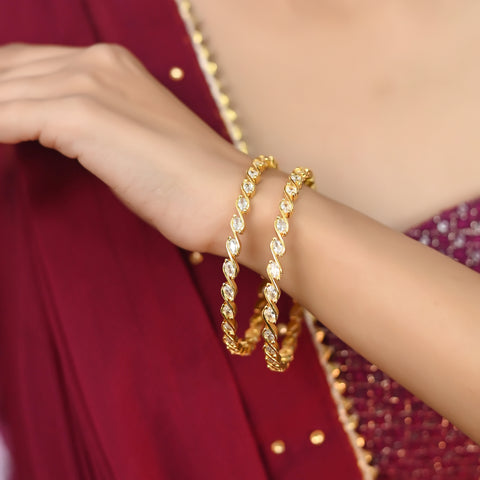 Gold Plated Oval White CZ American Diamond Bangle
