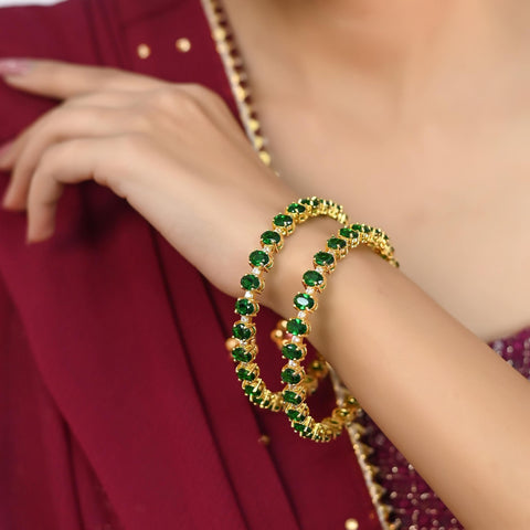 Stunning Brass Bangle with Green CZ Stones for a Touch of Elegance