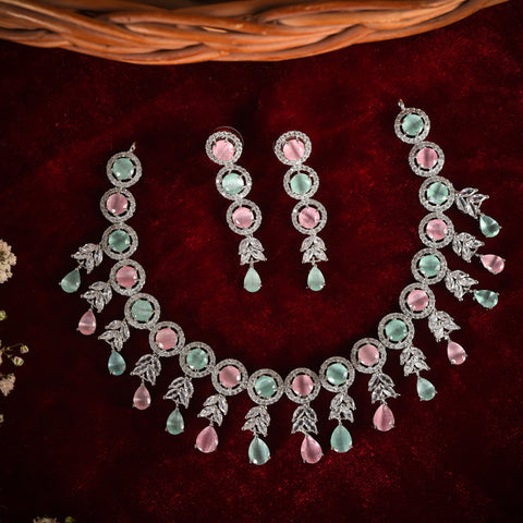 CZ Necklace Set- Silver Polish