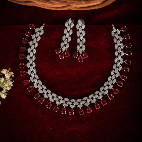 CZ Necklace Set- Silver Polish