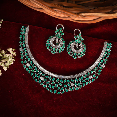 CZ Necklace Set- Silver Polish