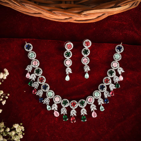CZ Necklace Set- Silver Polish