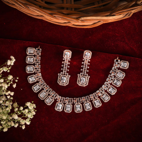 CZ Squared Necklace Set with Earrings
