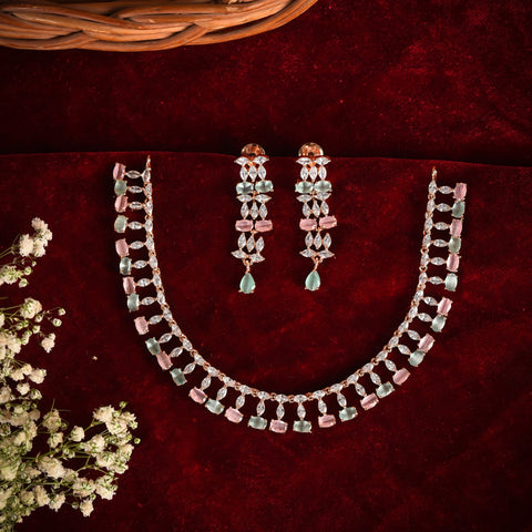 CZ Necklace Set with Heavy Earrings