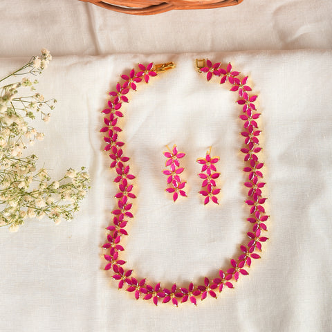 Floral Pink CZ Necklace Set