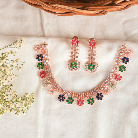 Floral CZ Necklace Set