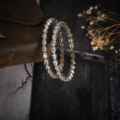 Silver Plated White Pear CZ American Diamond Bangle