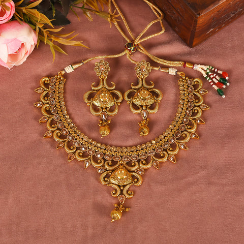 Danica Statement Kundan Antique Necklace set With Dangler Earring