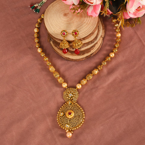 Danica Statement Kundan Long Haar Necklace set With Jhumki