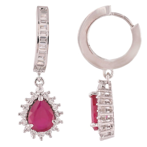Experience Glamour with Handcrafted CZ Dark Red Hoop Earrings