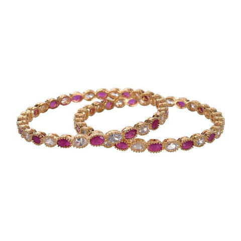 Gold Plated American Diamond Red White Oval CZ Bangle