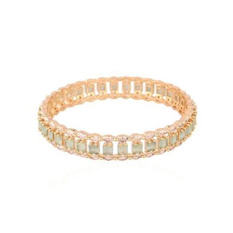 Gold Plated Mint Green White Dual line CZ American Diamond Bangle