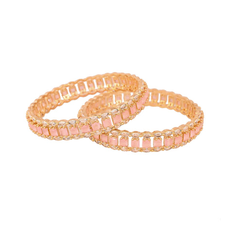 Gold Plated Baby Pink White Dual line CZ American Diamond Bangle