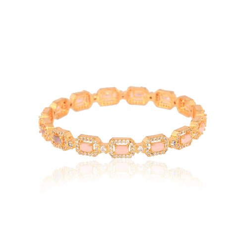 Gold Plated Pink American Diamond Sleek Bangle Set