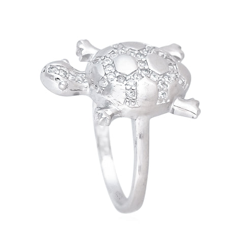 92.5 Silver Rhodium Plated Swiss Zirconia White Turtle Ring