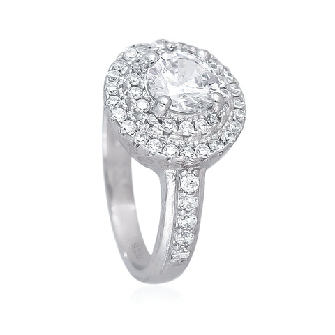 925 Silver Rhodium Plated Swiss Zirconia White Round Ring