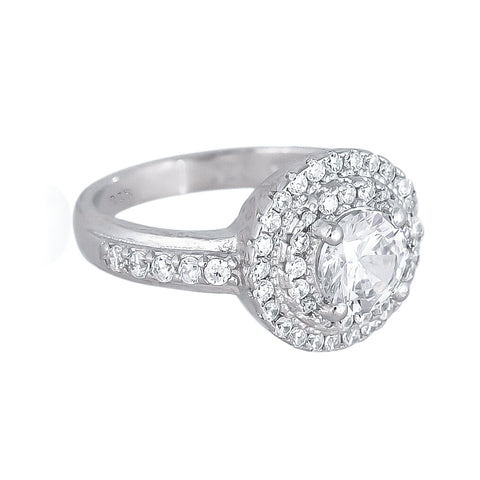 925 Silver Rhodium Plated Swiss Zirconia White Round Ring