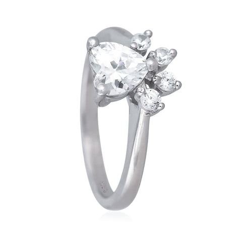 92.5 Silver Rhodium Plated Swiss Zirconia White Paw Ring