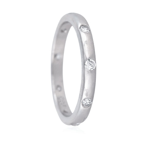 92.5 Silver Rhodium Plated Swiss Zirconia White Round Band Ring