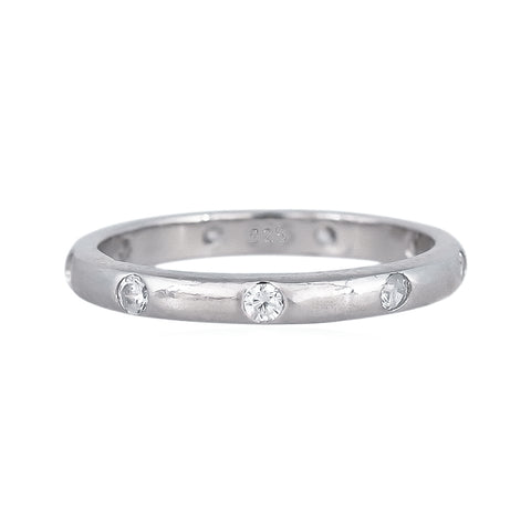 92.5 Silver Rhodium Plated Swiss Zirconia White Round Band Ring