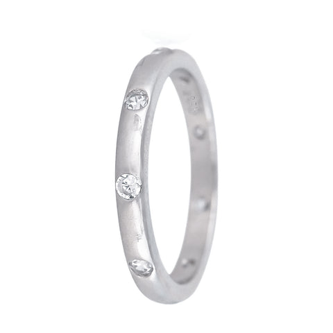 92.5 Silver Rhodium Plated Swiss Zirconia White Round Band Ring