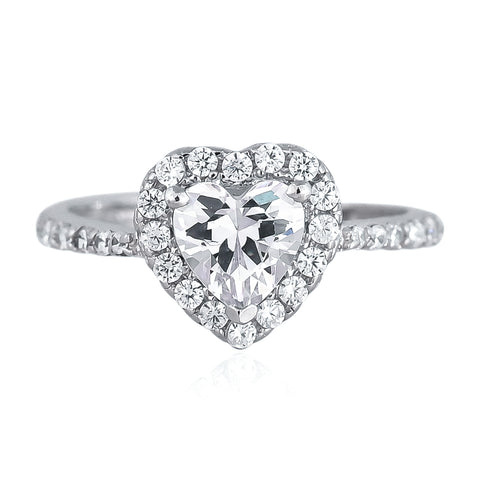 92.5 Silver Rhodium Plated Swiss Zirconia White Heart Ring