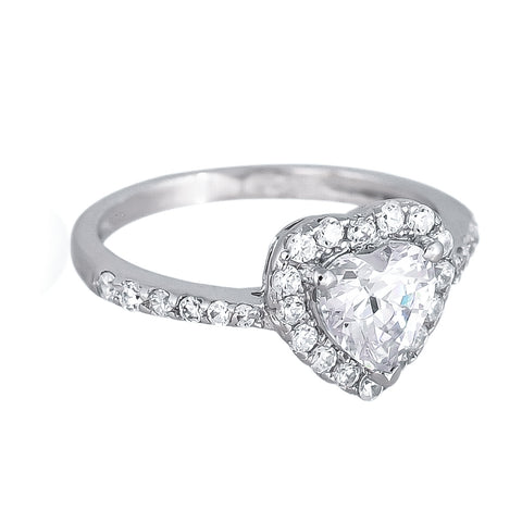 92.5 Silver Rhodium Plated Swiss Zirconia White Heart Ring