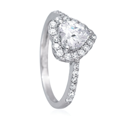 92.5 Silver Rhodium Plated Swiss Zirconia White Heart Ring