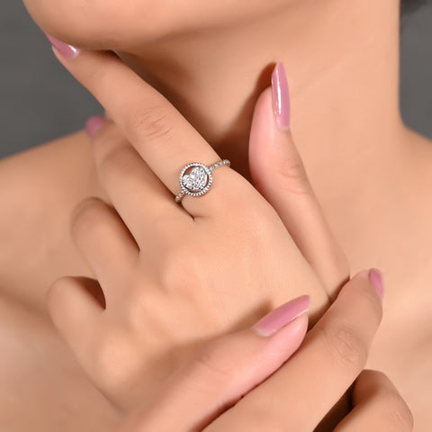 92.5 Silver Rhodium Plated Swiss Zirconia White Round Heart Ring