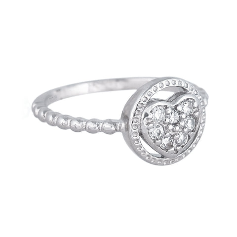 92.5 Silver Rhodium Plated Swiss Zirconia White Round Heart Ring
