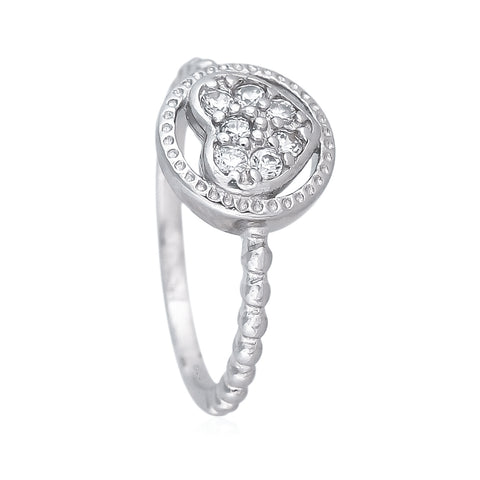 92.5 Silver Rhodium Plated Swiss Zirconia White Round Heart Ring